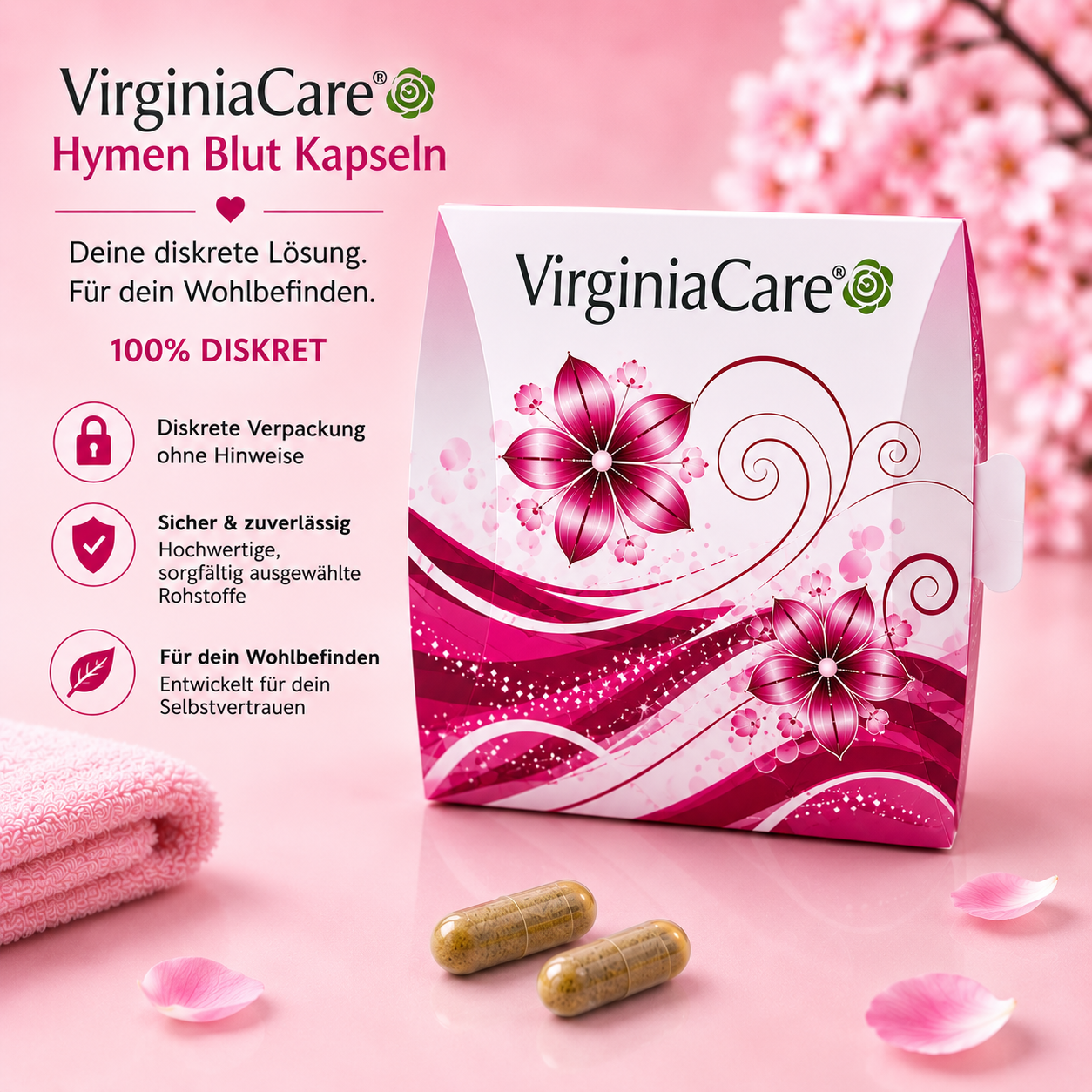 VirginiaCare Hymen Blutkapseln in diskreter Verpackung