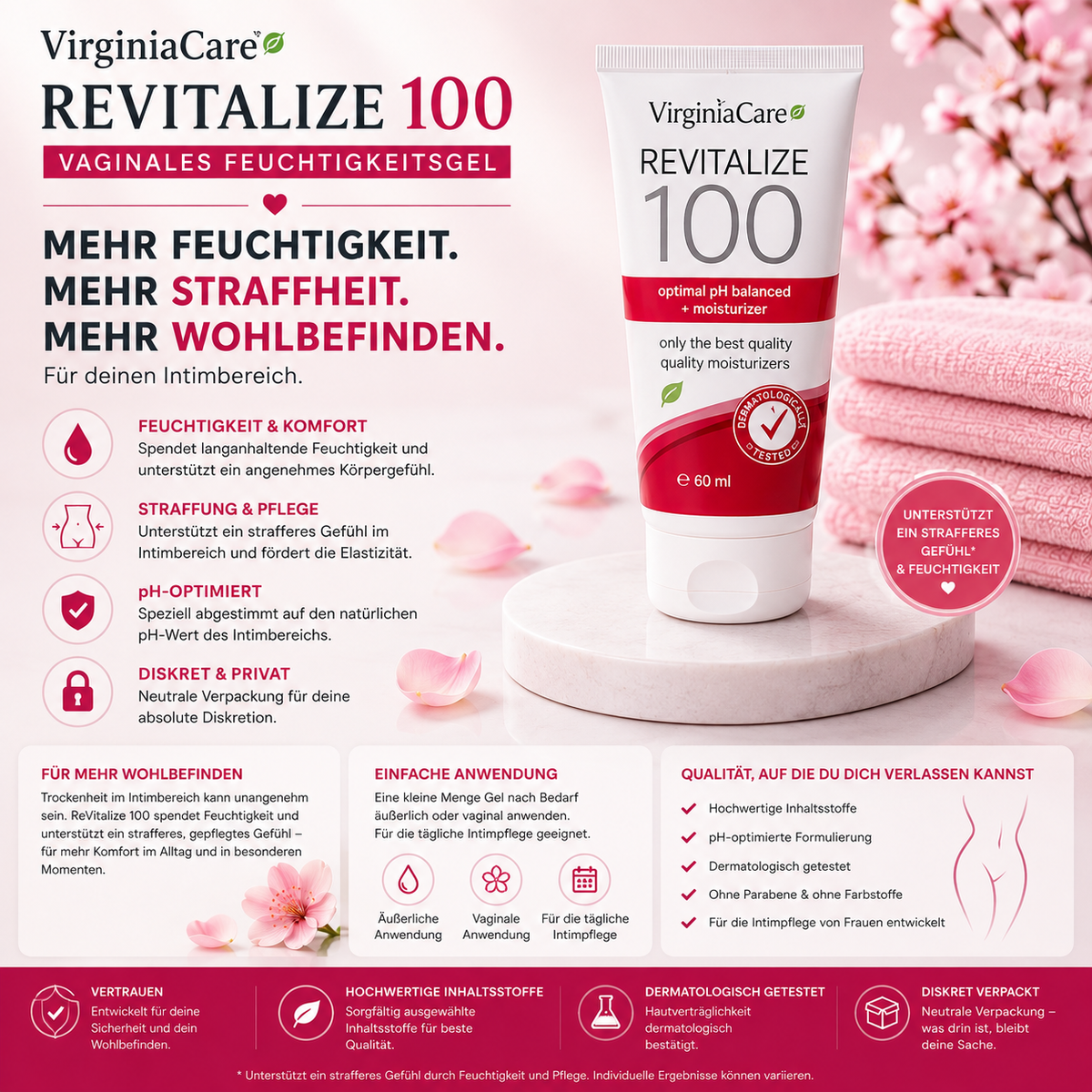 VirginiaCare Revitalize 100 vaginales Feuchtigkeitsgel für Intimpflege, Feuchtigkeit und Pflege