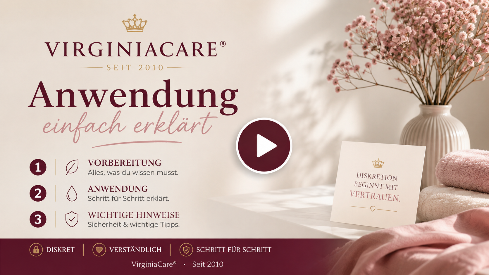 Video laden: Anwendung der VirginiaCare® Produkte Schritt für Schritt erklärt